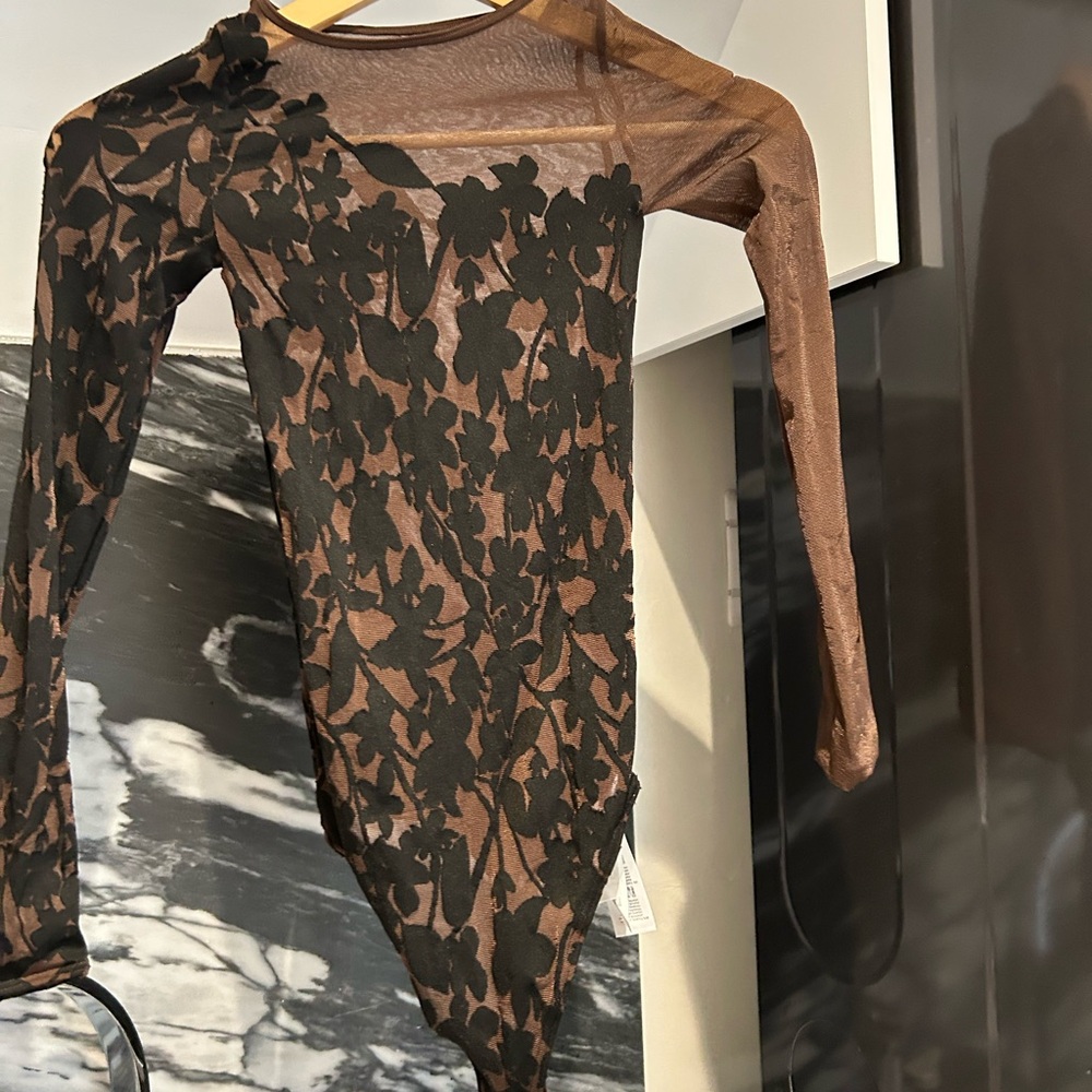 Wolford Black and Brown Floral Bodysuit - Picture 4 of 5